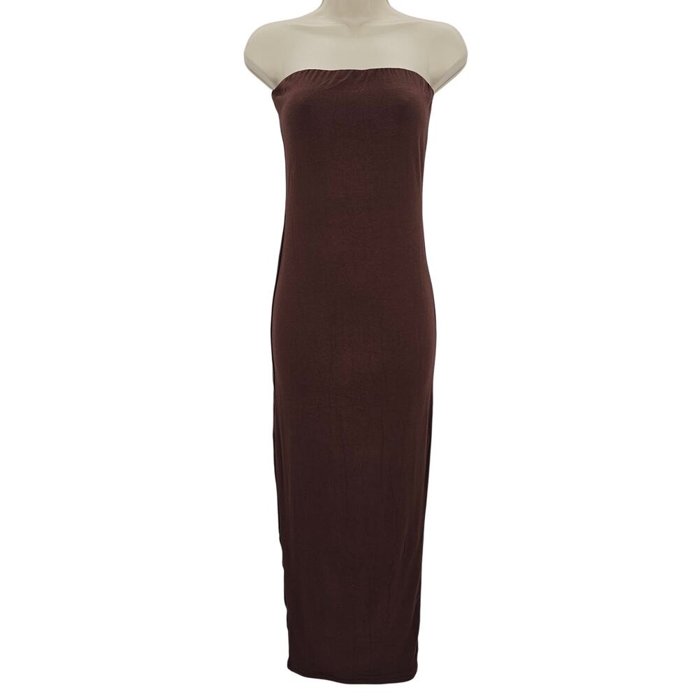 Naked Wardrobe Womans size L Strapless Tube Bodycon Midi Dress Brown NEW